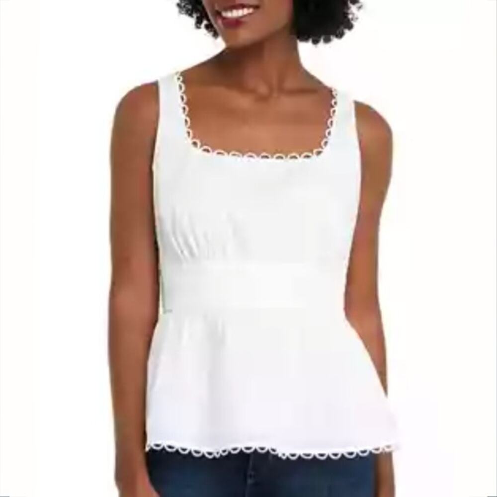 Biltmore White Cotton Sleeveless Top XL Peplum Preppy Coastal Cottage Casual NEW